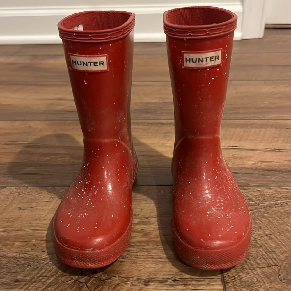 Hunter Toddler Girl Red Glitter Rain Boots, size 9/10 - Picture 2 of 8